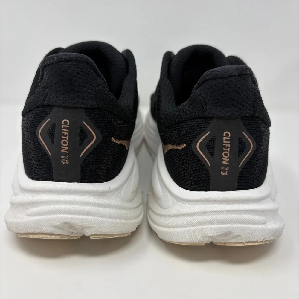 Hoka Clifton 10 Womens Size 10 Black Rose Gold White Athletic Running Shoes